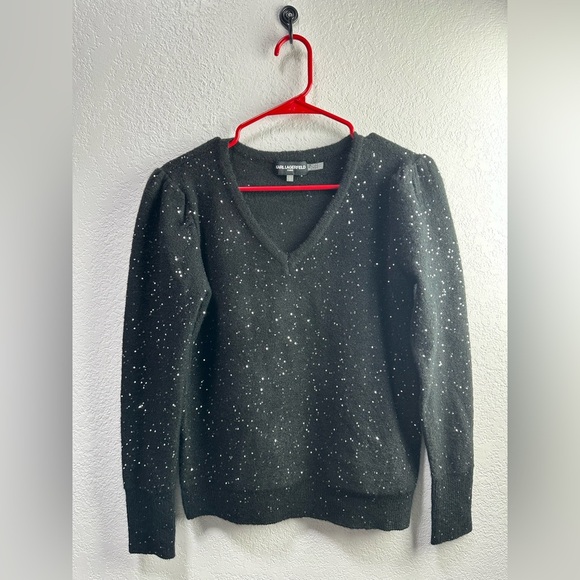 Karl Lagerfeld Sweaters - Karl Lagerfeld Women’s Black Sparkly V-Neck Sweater Size Small